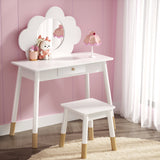 Keezi Kids Dressing Table Chair Set Vanity Makeup Wooden Leg Mirror Drawer - Close-Up Angle