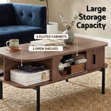 Artiss Coffee Table Living Room Center Table Shelf Cabinet Walnut - Top-Down View