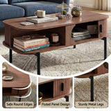 Artiss Coffee Table Living Room Center Table Shelf Cabinet Walnut - Rear View