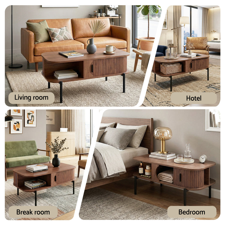 Artiss Coffee Table Living Room Center Table Shelf Cabinet Walnut, image 7