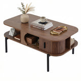 Artiss Coffee Table Living Room Center Table Shelf Cabinet Walnut - Low Angle