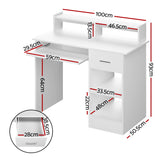 Artiss Computer Desk Shelf Drawer Cabinet White 100CM - Front View
