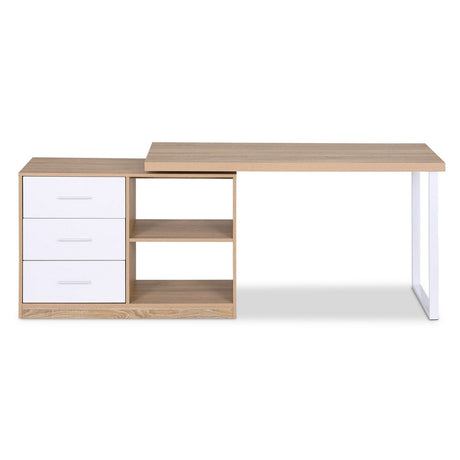 Artiss Computer Desk Swivelling L shape Home Office Storage Cabinet Oak, Swivel