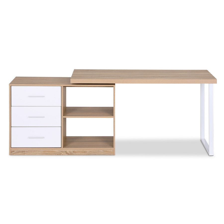 Artiss Computer Desk Swivelling L shape Home Office Storage Cabinet Oak