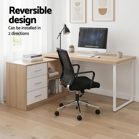 Artiss Computer Desk Swivelling L shape Home Office Storage Cabinet Oak, image 4