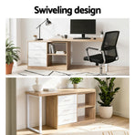 Artiss Computer Desk Swivelling L shape Home Office Storage Cabinet Oak