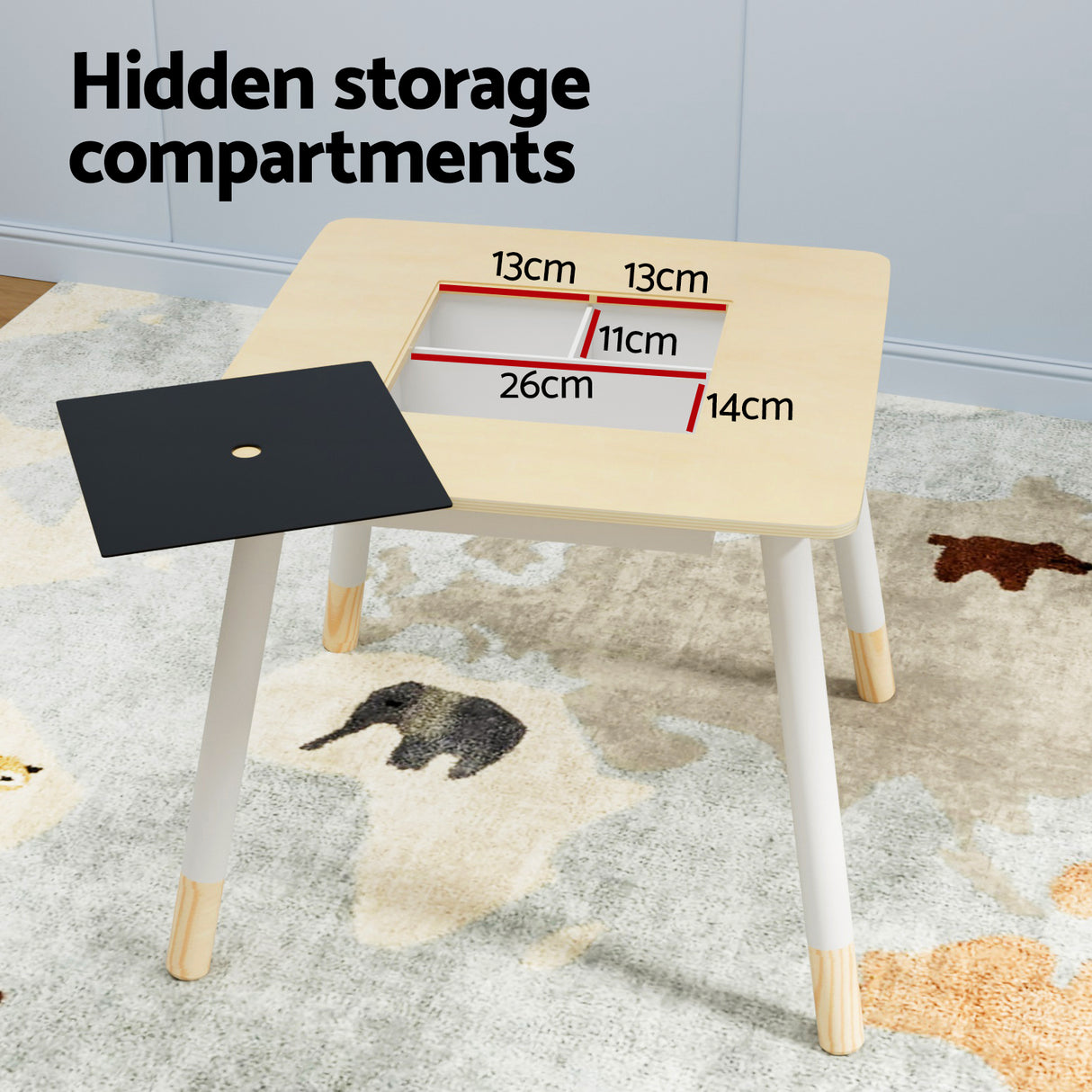 Keezi 3-Piece Creative Kids Table and Chair Set with Chalkboard and Hidden Storage