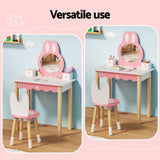 1 Set of Keezi Kids Dressing Table Wooden Bunny Pink - Rear View
