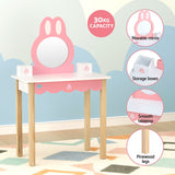 1 Set of Keezi Kids Dressing Table Wooden Bunny Pink - Close-Up Angle