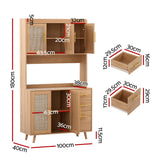 Artiss Buffet Sideboard Hutch Storage Cabinet Kitchen Cupboard Hooks Rattan Pine - Side View