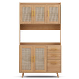 Artiss Buffet Sideboard Hutch Storage Cabinet Kitchen Cupboard Hooks Rattan Pine - Top-Down View
