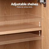 Artiss Buffet Sideboard Hutch Storage Cabinet Kitchen Cupboard Hooks Rattan Pine - Rear View