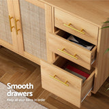 Artiss Buffet Sideboard Hutch Storage Cabinet Kitchen Cupboard Hooks Rattan Pine - Close-Up Angle