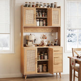 Artiss Buffet Sideboard Hutch Storage Cabinet Kitchen Cupboard Hooks Rattan Pine - Extra Image