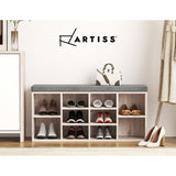 Artiss Shoe Rack Cabinet Shoe Bench Fabric Seat Pine BOA - Rear View