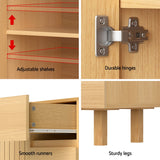 130cm Artiss Buffet Sideboard Cupboard Cabinet Pantry Storage Drawer Pine - Low Angle