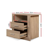 Artiss Bedside Table 2 Drawers with Shelf - TARA Oak - Front View