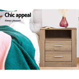 Artiss Bedside Table 2 Drawers with Shelf - TARA Oak - Side View