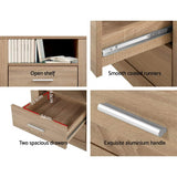 Artiss Bedside Table 2 Drawers with Shelf - TARA Oak - Rear View