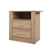 Artiss Bedside Table 2 Drawers with Shelf - TARA Oak - Close-Up Angle