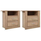 Artiss 2X Bedside Table 2 Drawers with Shelf - TARA Oak - Front View