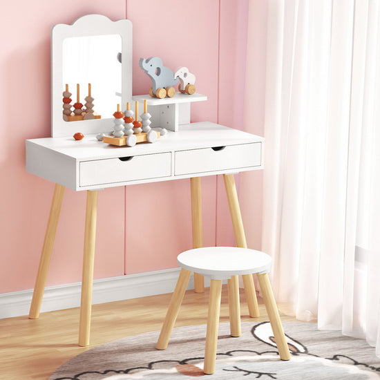 Keezi Children?? Vanity Makeup Table Set with Chair, Mirror, and Storage Drawers