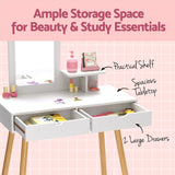 Keezi Children’s Vanity Makeup Table Set with Chair, Mirror, and Storage Drawers - Close-Up Angle