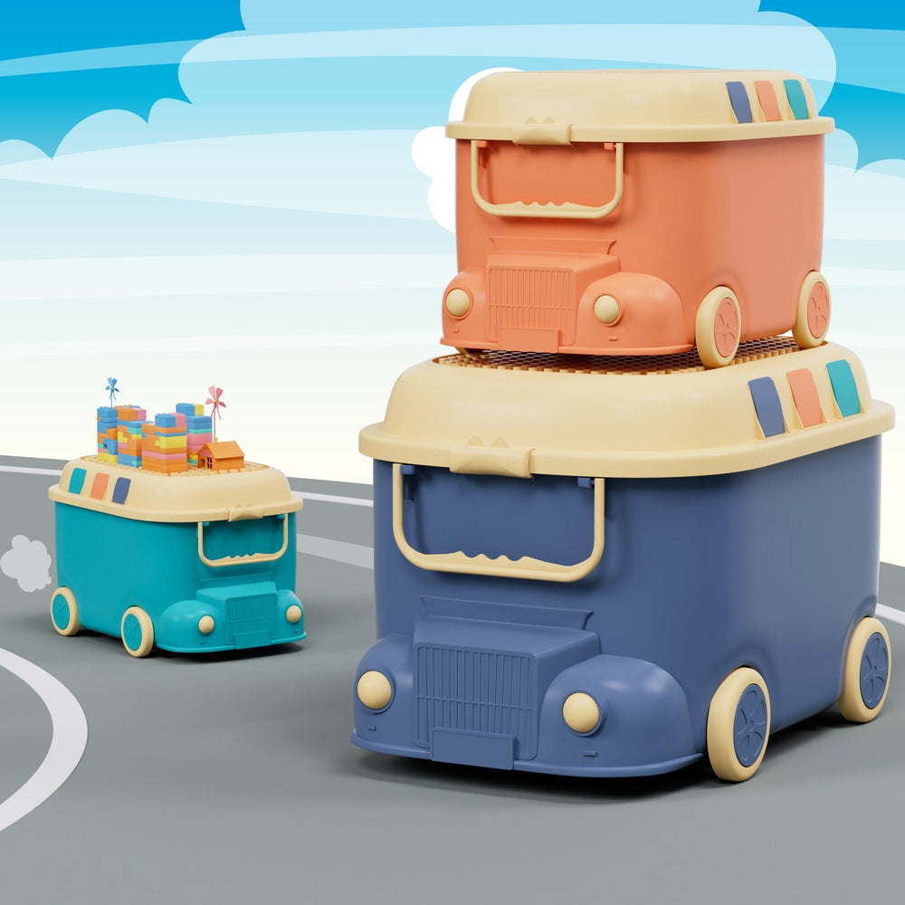 Keezi 3-Piece Car-Themed Toy Storage Set for Kids - Fun Organiser with Snack Box Options