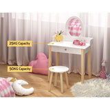 Keezi Kids Dressing Table Chair Set Wooden Leg Vanity Makeup Drawer Mirror - 45-Degree Angle