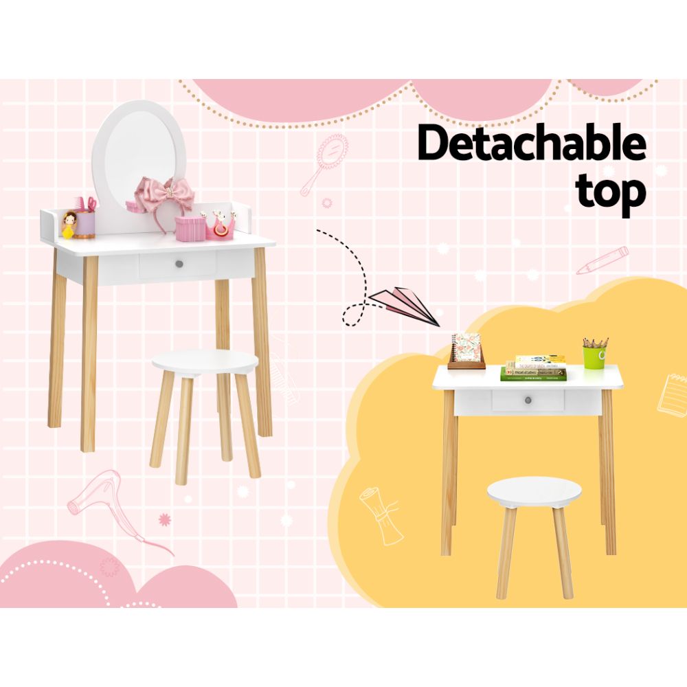 Keezi Kids Dressing Table Chair Set Wooden Leg Vanity Makeup Drawer Mirror