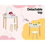 Keezi Kids Dressing Table Chair Set Wooden Leg Vanity Makeup Drawer Mirror - 45-Degree Angle