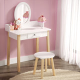 Keezi Kids Dressing Table Chair Set Wooden Leg Vanity Makeup Drawer Mirror - Close-Up Angle