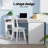 Artiss Office Desk and Chair Set L Shape Computer Desk 150cm with Storage Cabinet & Drawers, Ergonomic PU Leather Office Chair, White Home Office Furniture - Rear View