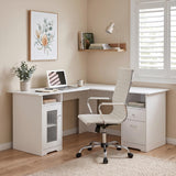 Artiss Office Desk and Chair Set L Shape Computer Desk 150cm with Storage Cabinet & Drawers, Ergonomic PU Leather Office Chair, White Home Office Furniture - Extra Image