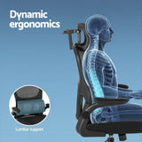 Artiss Office Desk and Chair Set L Shaped Computer Desk 136cm with 2 Tier Storage Shelves, Ergonomic Mesh Office Chair with Adjustable Headrest, Flip-Up Armrests & Lumbar Support - Close-Up Angle