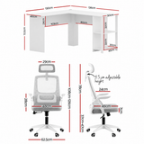 Artiss Home Office Desk and Chair Set, 136cm L Shaped Computer Desk with Shelves & Cable Management, Ergonomic Mesh Office Chair with Adjustable Headrest, Flip-Up Armrests - Front View