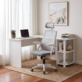 Artiss Home Office Desk and Chair Set, 136cm L Shaped Computer Desk with Shelves & Cable Management, Ergonomic Mesh Office Chair with Adjustable Headrest, Flip-Up Armrests - Extra Image