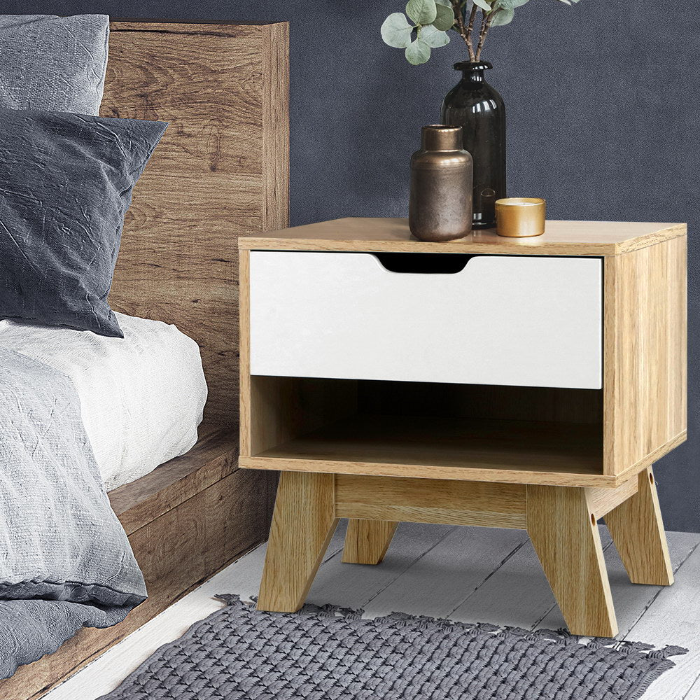 Modern Two-Tone Wooden Nightstand with Drawer and Shelf Storage