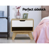 Modern Two-Tone Wooden Nightstand with Drawer and Shelf Storage - Side View