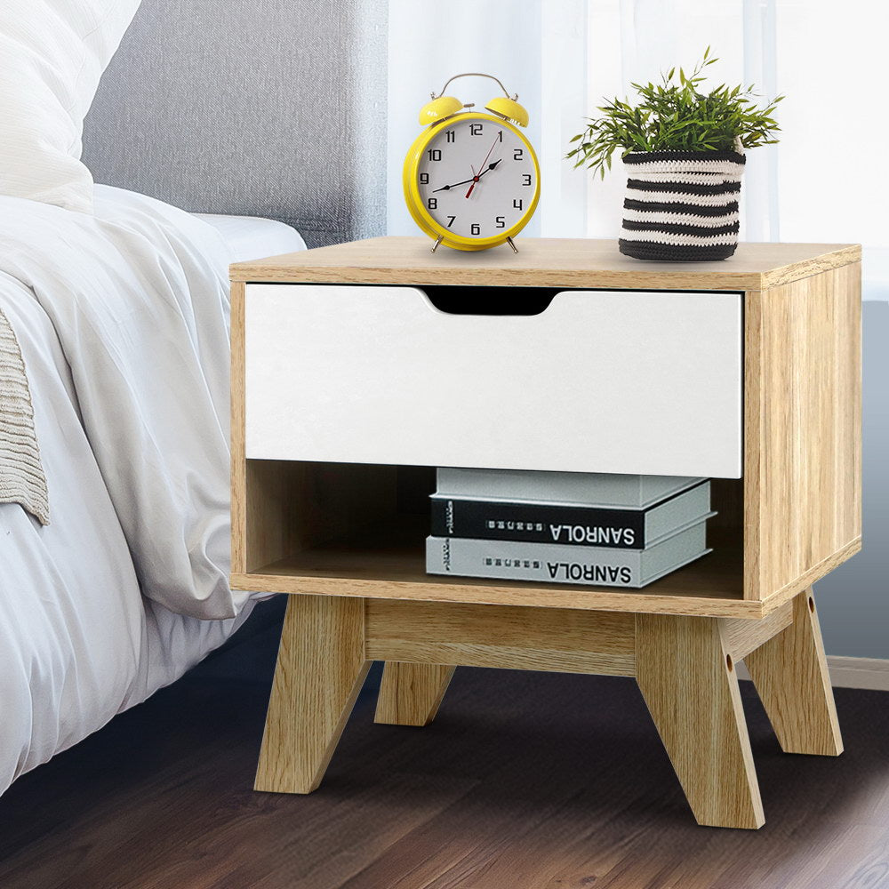 Modern Two-Tone Wooden Nightstand with Drawer and Shelf Storage