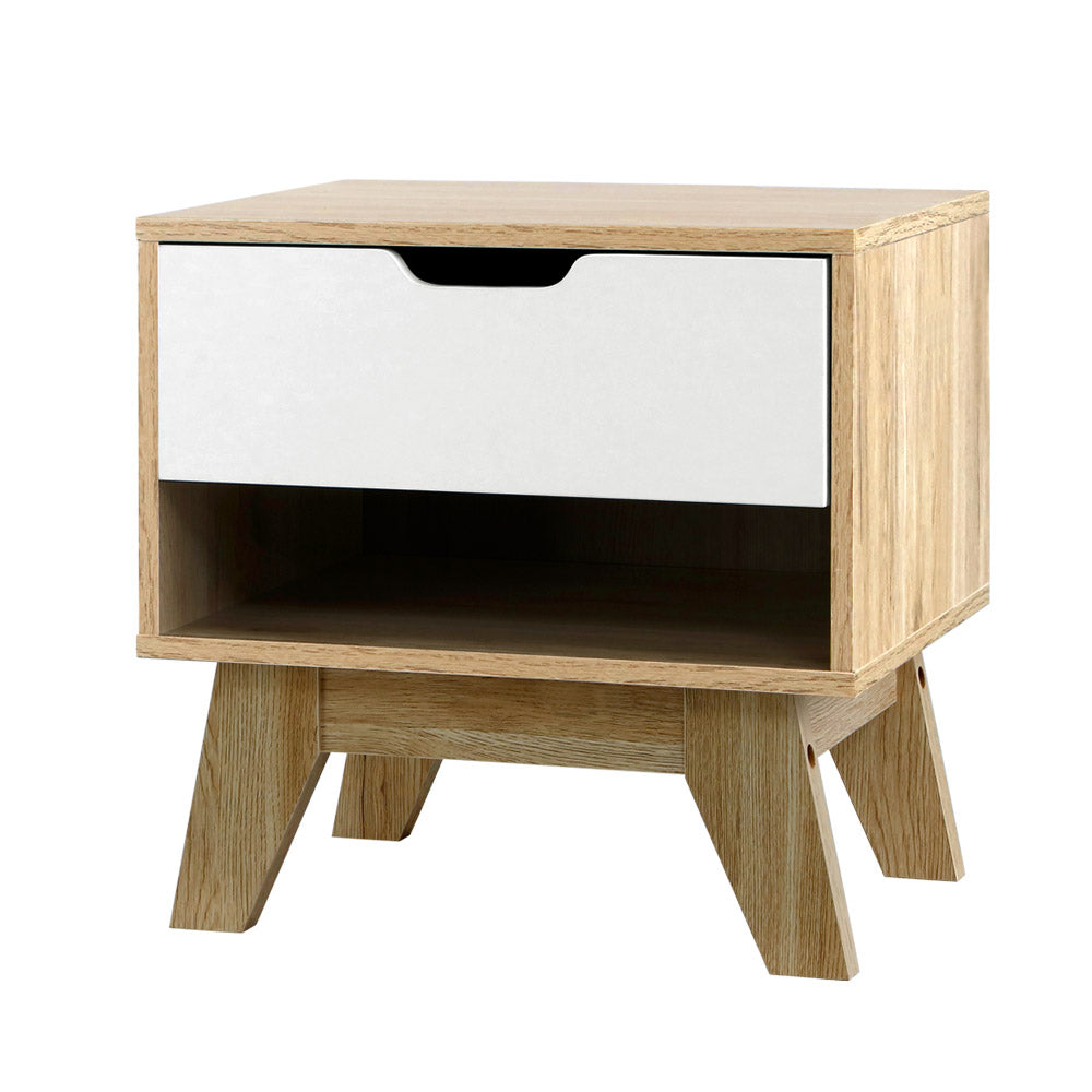 Modern Two-Tone Wooden Nightstand with Drawer and Shelf Storage