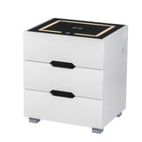 Artiss Smart Bedside Table 3 Drawers with Wireless Charging Ports LED White ADAD - Close-Up Angle