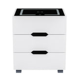 Artiss Smart Bedside Table 3 Drawers with Wireless Charging Ports LED White ADAD - Side View