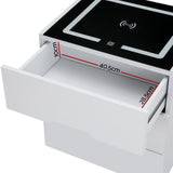 Artiss Smart Bedside Table 3 Drawers with Wireless Charging Ports LED White ADAD - Top-Down View