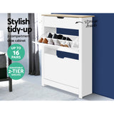 Artiss Shoe Rack Cabinet 16 Pairs White Ana - 45-Degree Angle