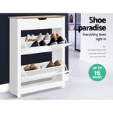 Artiss Shoe Rack Cabinet 16 Pairs White Ana - Close-Up Angle