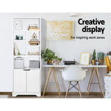Artiss Bookshelf with Cabinet - GINA White - Close-Up Angle