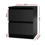 Artiss Bedside Table 2 Drawers - PEPE Black - Front View
