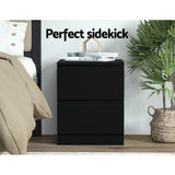 Artiss Bedside Table 2 Drawers - PEPE Black - Top-Down View