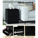 Artiss Bedside Table 2 Drawers - PEPE Black - Rear View